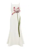 Leo Lin Regina Embellished Wool-silk Midi Dress In White