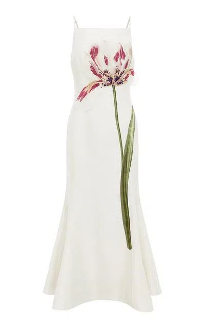 Leo Lin Regina Embellished Wool-silk Midi Dress In White