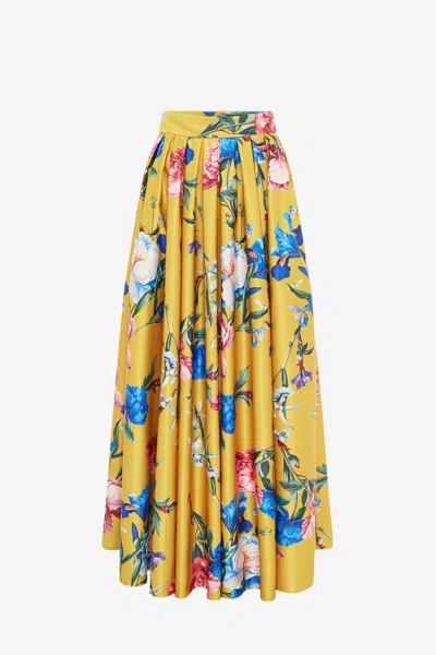 Leo Lin Reinette Skirt - Garden Print In Mustard