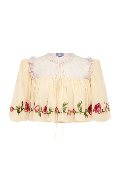 Leo Lin Remi Cape-sleeve Embroidered Top In Yellow