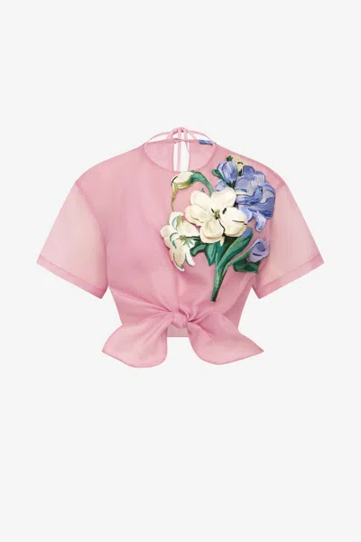 Leo Lin Riley Embroidered Sleeve Top - Bouquet Print In Pastel Pink