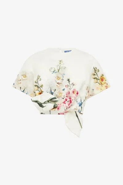 Leo Lin Riley Embroidered Sleeve Top - Snapdragon Print In Snow