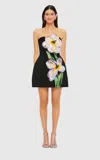 Leo Lin Rosalie Appliqué Floral Bustier Mini Dress In Black