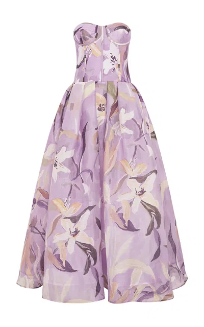 Leo Lin Rosalind Linen-silk Maxi Dress In Purple