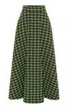 Leo Lin Rosalyn Houndstooth Tweed Maxi Skirt In Green