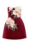 Leo Lin Exclusive Rosanne Floral-appliquéd Velvet Bustier Mini Dress In Red