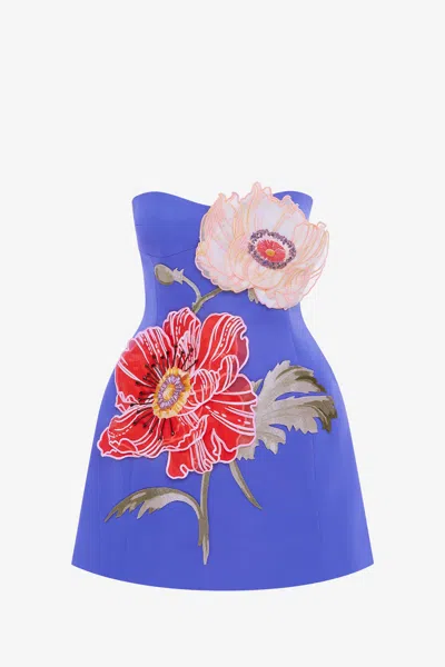Leo Lin Rosario Appliqué Floral Bustier Mini Dress - Lapis In Blue