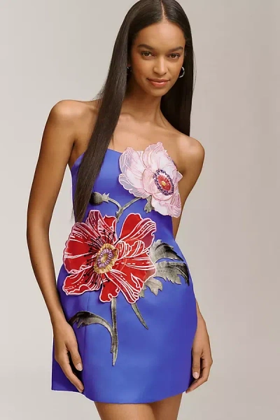 Leo Lin Rosario Floral Appliqué Fit & Flare Mini Dress In Blue