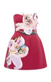 Leo Lin Rosario Floral-appliquéd Crepe Mini Dress In Burgundy