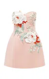 Leo Lin Rosario Floral-appliquéd Crepe Mini Dress In Multi