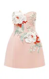 Leo Lin Rosario Strapless Floral Applique Mini Dress In Peony