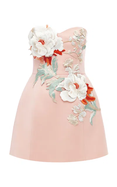 Leo Lin Rosario Strapless Floral Applique Mini Dress In Peony