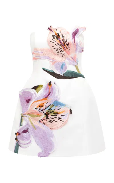 LEO LIN ROSARIO FLORAL-APPLIQUÉD CREPE MINI DRESS