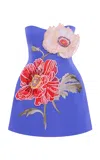 Leo Lin Rosario Flower-appliquéd Mini Dress In Blue