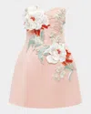 Leo Lin Rosario Strapless Floral Applique Mini Dress In Peony Print