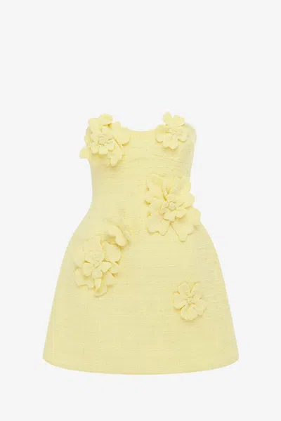 Leo Lin Rosario Tweed Petal Bustier Mini Dress - Sorbet Yellow