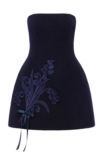 Leo Lin Roselle Applique Tweed Bustier Mini Dress - Midnight In Blue