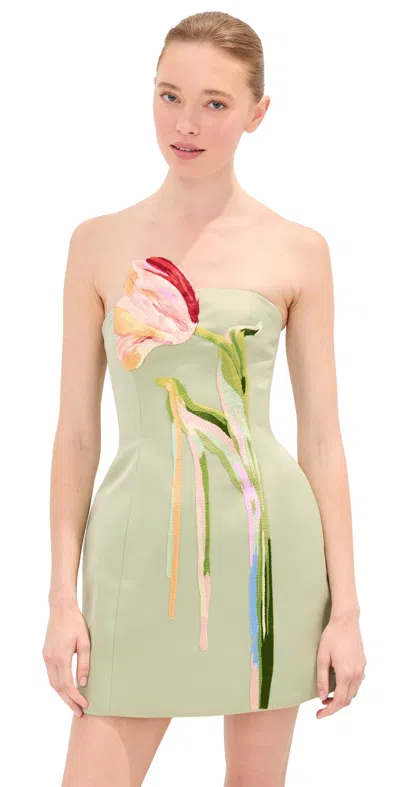 Leo Lin Roselle Bustier Mini Dress Tulip Print In Green