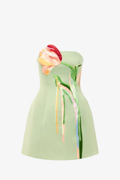 Leo Lin Roselle Cutout Bustier Mini Dress - Tulip Print In Green