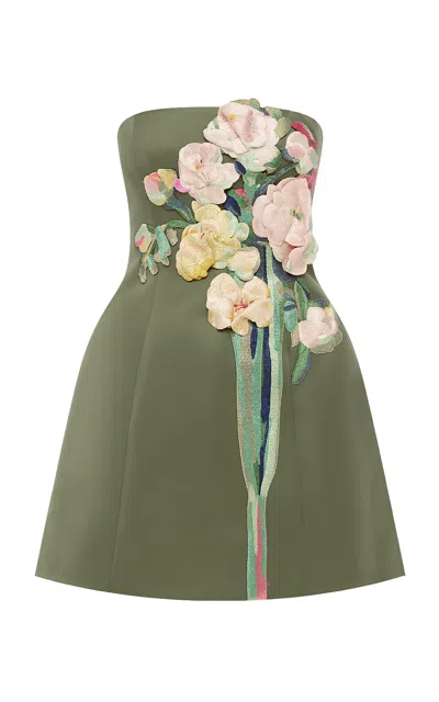 Leo Lin Roselle Embroidered Bustier Mini Dress - Reverie Print In Olive In Green