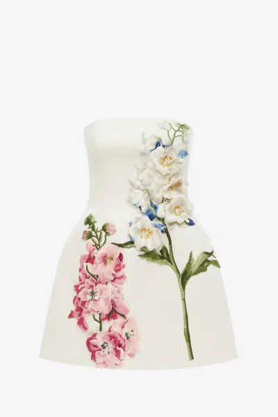 Leo Lin Roselle Embroidered Bustier Mini Dress - Snapdragon Print In Snow