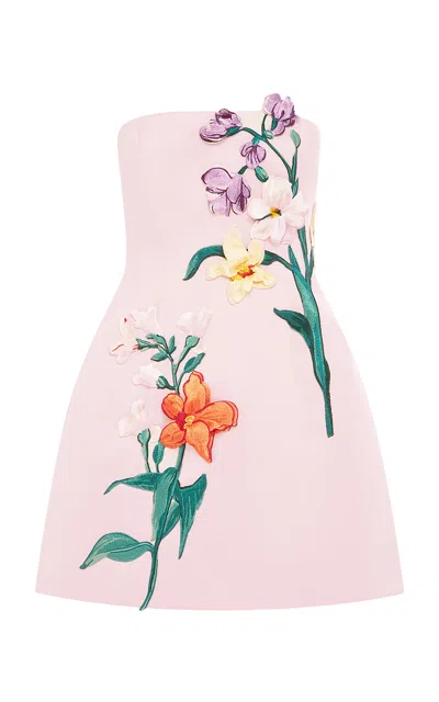 Leo Lin Roselle Embroidered Satin Mini Dress In Pink