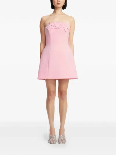 Leo Lin Roselle Floral-appliqué Strapless Mini Dress In Pink