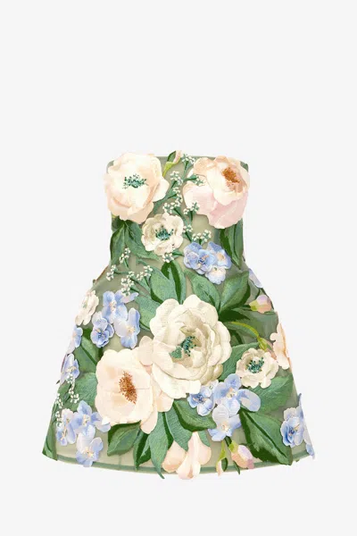 Leo Lin Roselle Floral Hand-embroidered Bustier Mini Dress - Blossom
