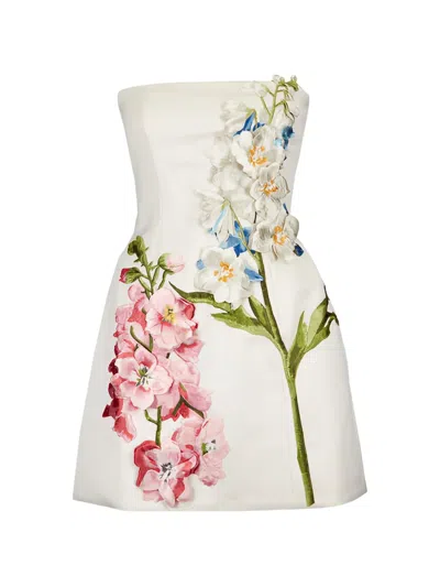 Leo Lin Roselle Floral-embroidered Strapless Mini Dress In White