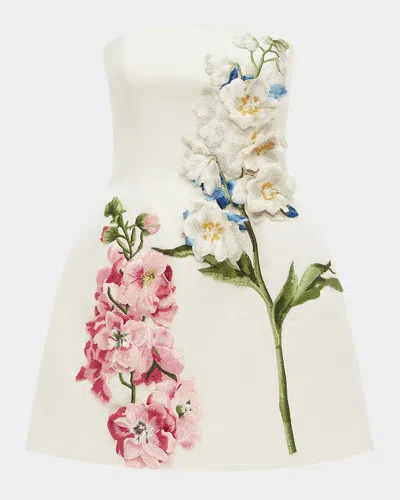 Leo Lin Roselle Strapless Embroidered Bustier Mini Dress In Neutral