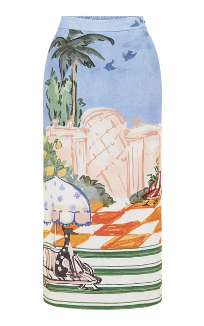 Leo Lin Rowan Crepe Midi Skirt In Blue
