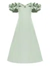 Leo Lin Ruffle-shoulder Midi Dress In Green