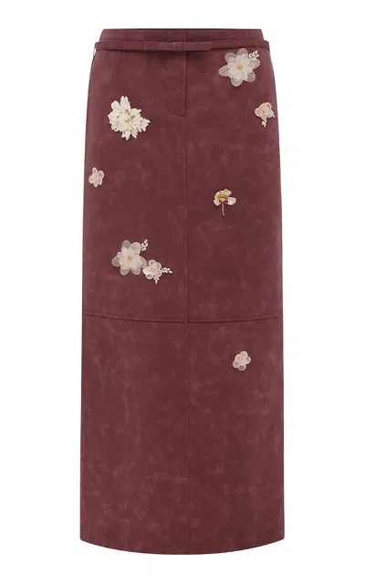 Leo Lin Saskia Embellished Vegan Suede Maxi Skirt - Mahogany In Brown