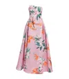 Leo Lin Nora Pleated Floral-print Bustier Gown