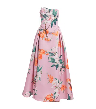Leo Lin Satin Floral Nora Maxi Dress In Pink