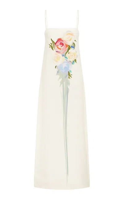Leo Lin Savannah Column Linen Maxi Dress In White
