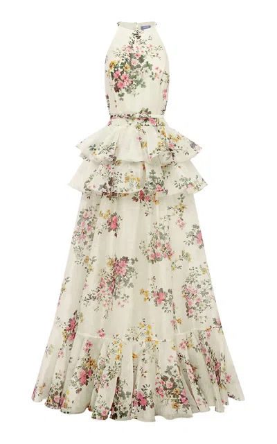 Leo Lin Senna Halterneck Maxi Dress - Posy Print In Snow In Pink
