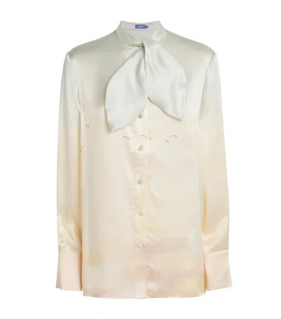 Leo Lin Silk Bow Cora Blouse In Neutral