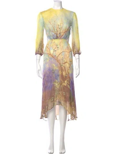 Pre-owned Leo Lin Silk Long Dress In Multi