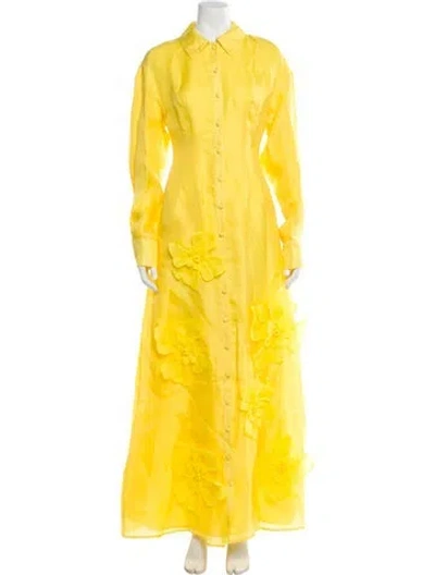 Pre-owned Leo Lin Silk Long Dress W/ Tags In Yellow