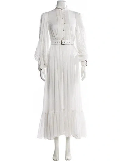 Pre-owned Leo Lin Silk Long Dress In White