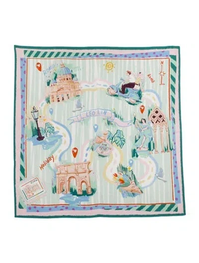 Pre-owned Leo Lin Silk Printed Scarf