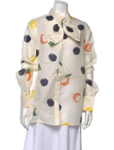 Pre-owned Leo Lin Silk Printed Top W/ Tags In Neutrals