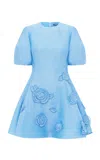 Leo Lin Simona Appliquéd Linen-blend Mini Dress In Blue