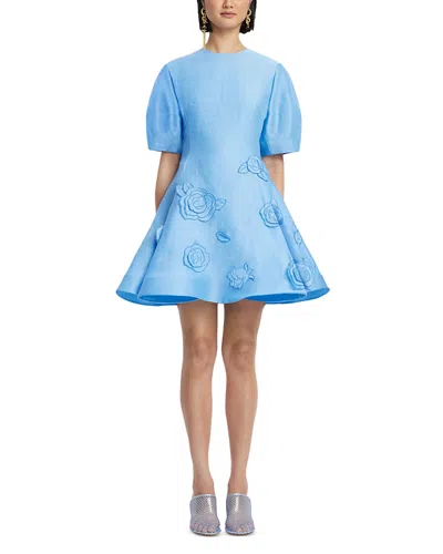 Leo Lin Simona Linen Blend Applique Mini Dress In Blue