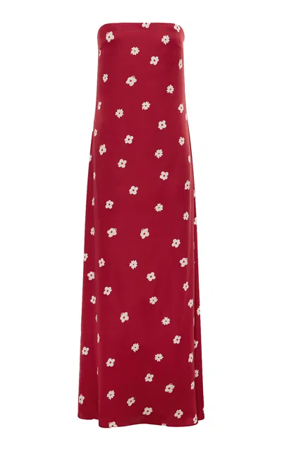 Leo Lin Simone Column Satin Maxi Dress In Red
