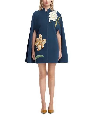 Leo Lin Sloane Embroidered Wool Cape Jacket In Blue