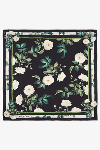 Leo Lin Small Scarf - White Rose Print In Multi