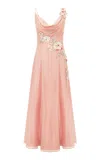 Leo Lin Sophia Floral-appliquéd Georgette Maxi Dress In Multi