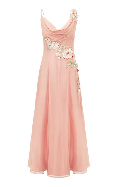Leo Lin Sophia Floral-appliquéd Georgette Maxi Dress In Multi